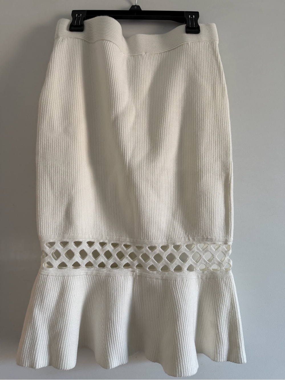 Michael Kors White Knit Pencil Skirt with Lattice Trim